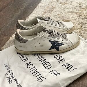 Golden Goose White Sneakers with Glitter Black Star